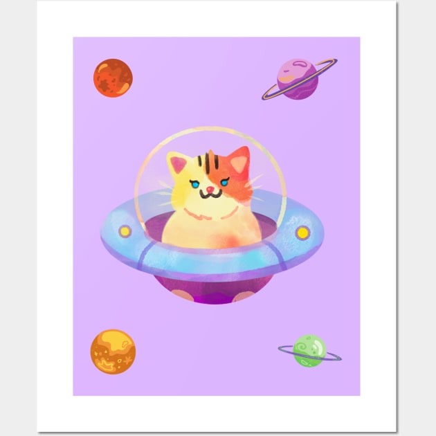 Space Cat Retro Lover Design Wall Art by kuallidesigns